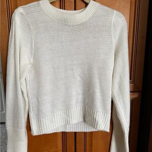 Express White Crew Neck Sweater with Textured Knit